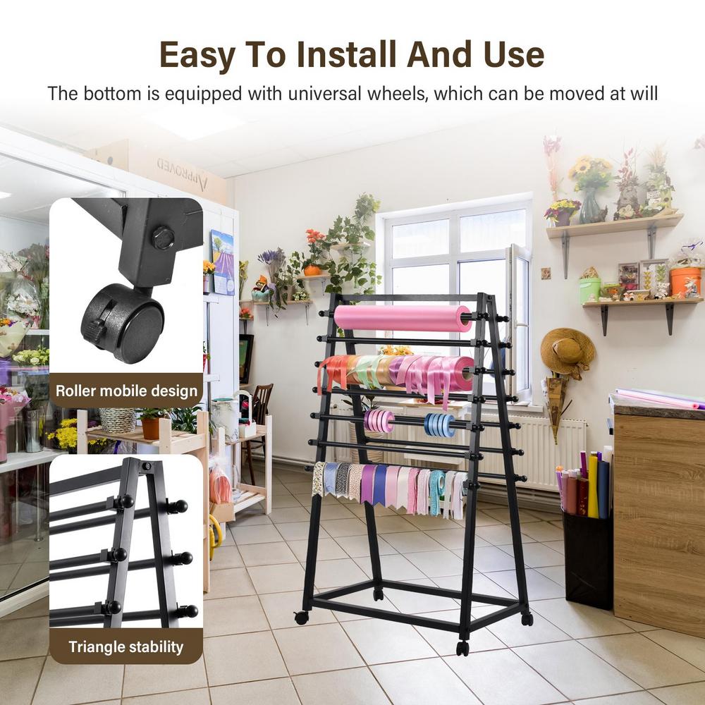 Kagrote Mobile Craft Storage Rack, Double-Sided Iron Organizer for Ribbons \u0026 Fabrics